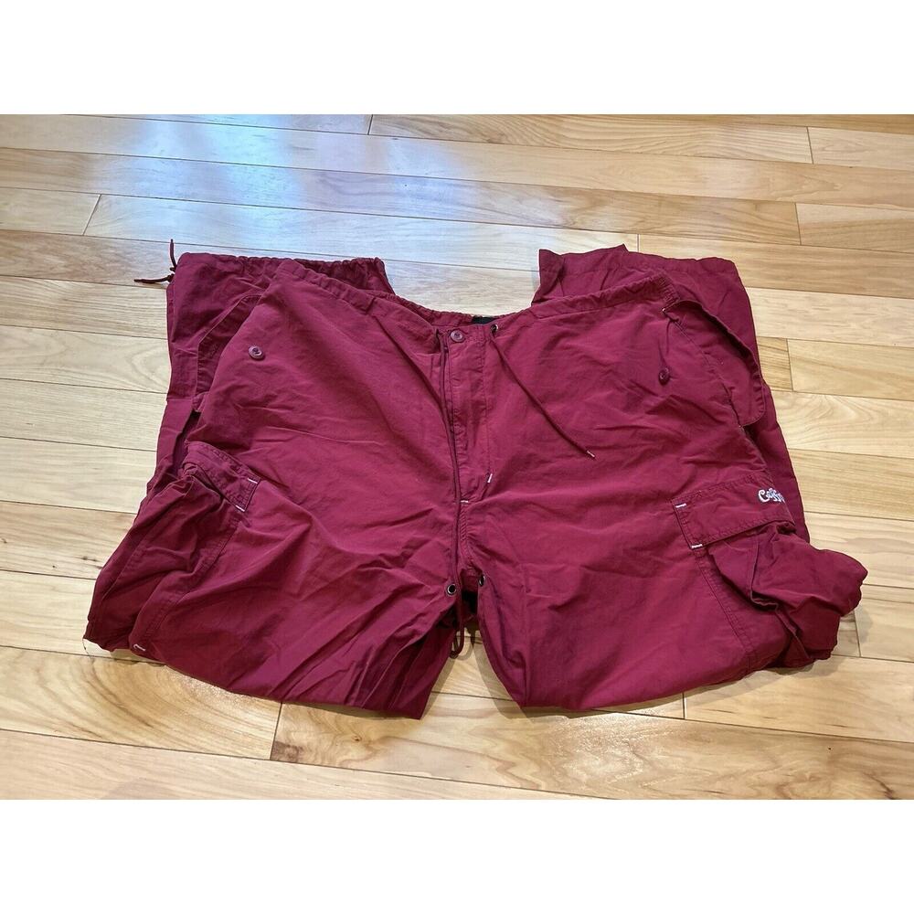 Caffeine Pants Large Burgundy Cargo Wide Leg Baggie Y2K Parachute Skate Vtg